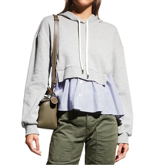 Veronica Beard Tops - Veronica Beard Jeans Hockley Sweatshirt Hoodie Cropped Grey Striped Blue White S